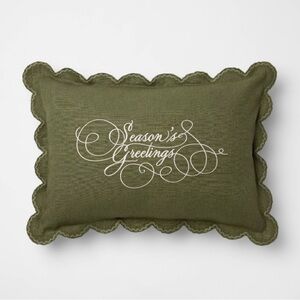 14”x20” Embroidered Season’s Greetings Pillow Green Threshold with Studio McGee